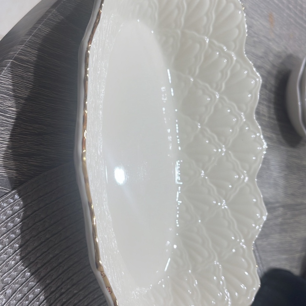 Elegant White Scalloped Vintage Lenox Bowl with Gold Trim